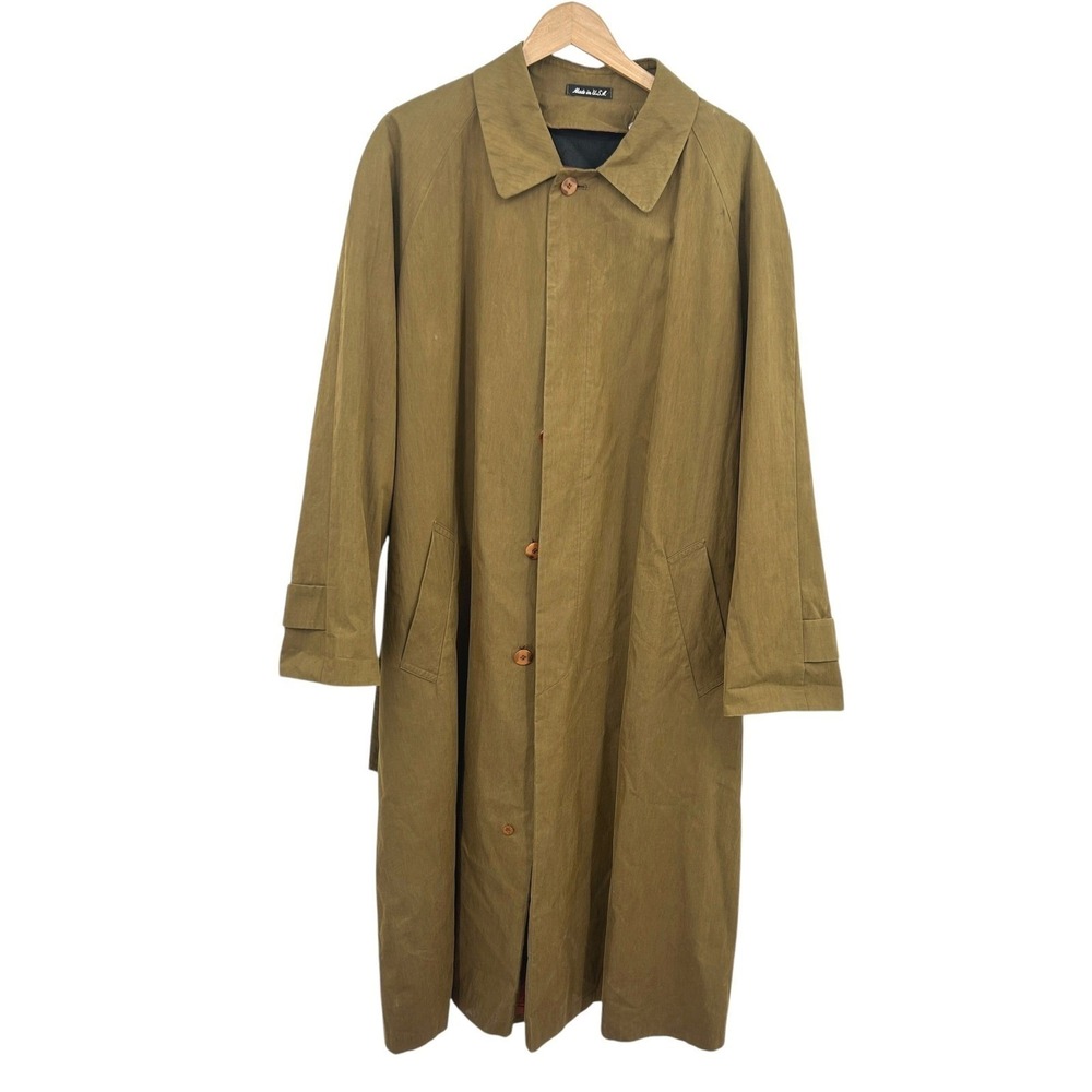 Vintage Sanyo‎ Carol Cohen Olive Rain Coat Wool Lined Made USA Belted 42